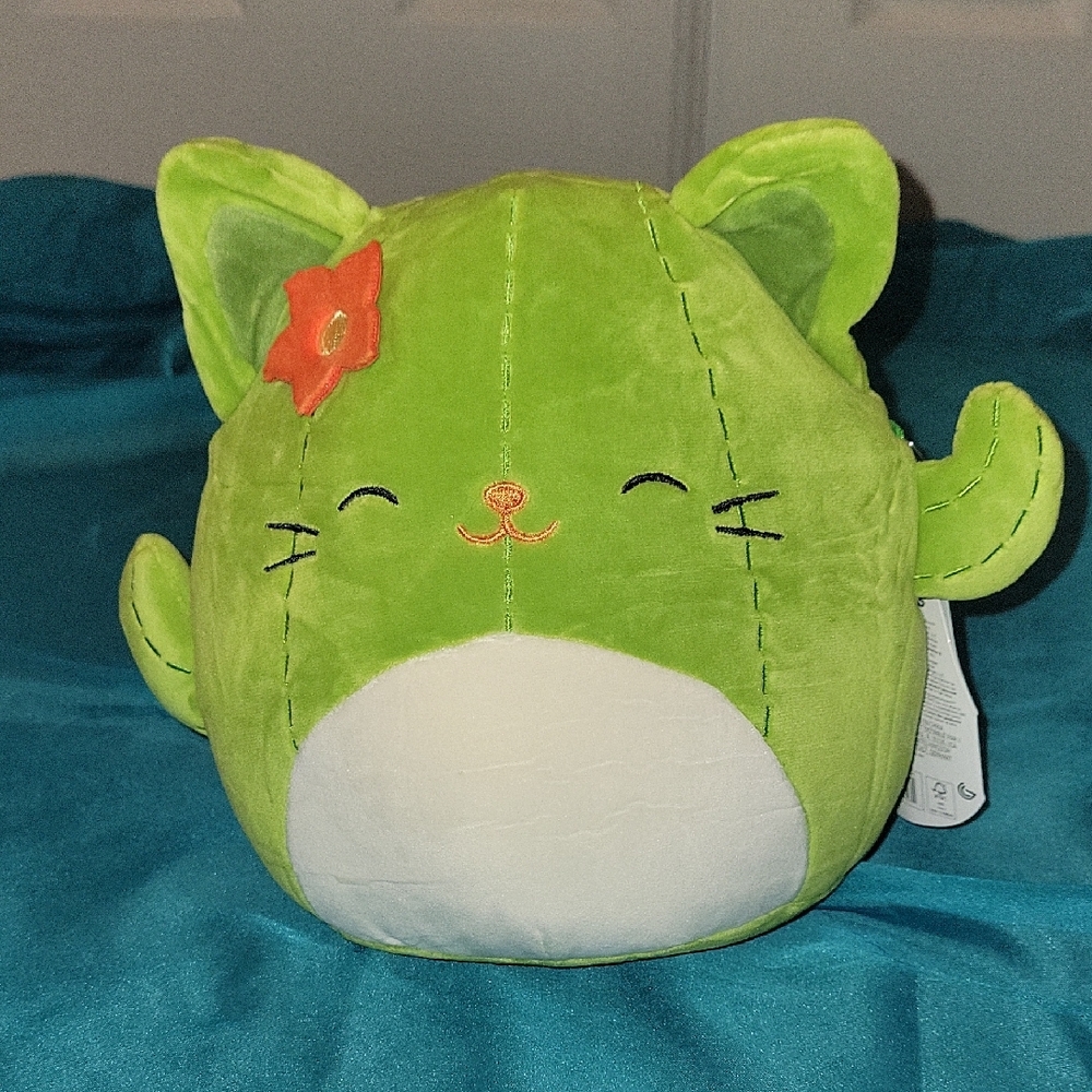 Squishmallows Green and White Cat Plush Toy with Cuddly Design